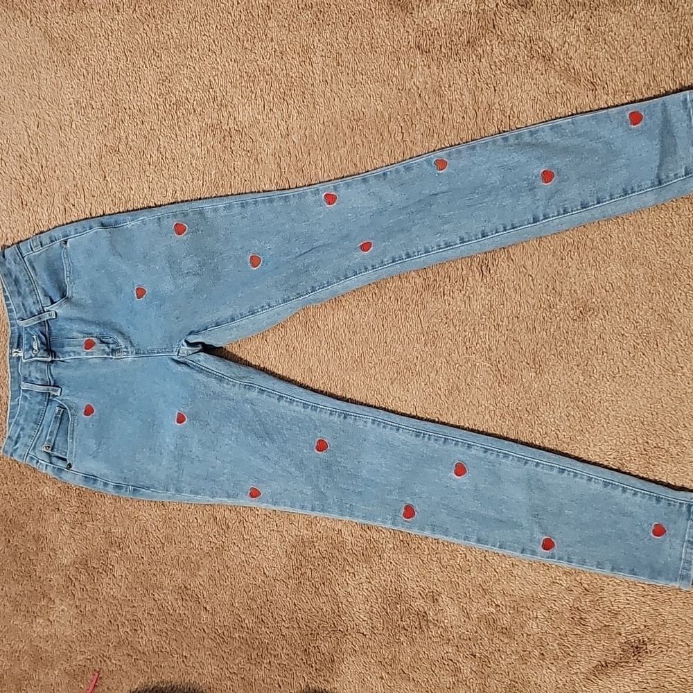 New York & Company Blue Jeans with Red Heart Accents